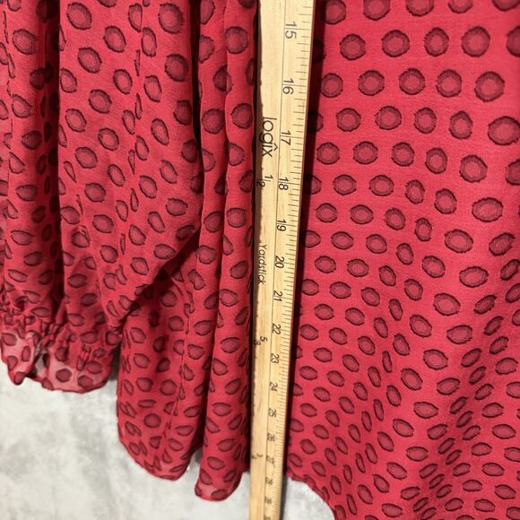 Calvin Klein Top 3X Plus Red Polka Dot Poet Sleeve Office Mature Holiday - Picture 6 of 10